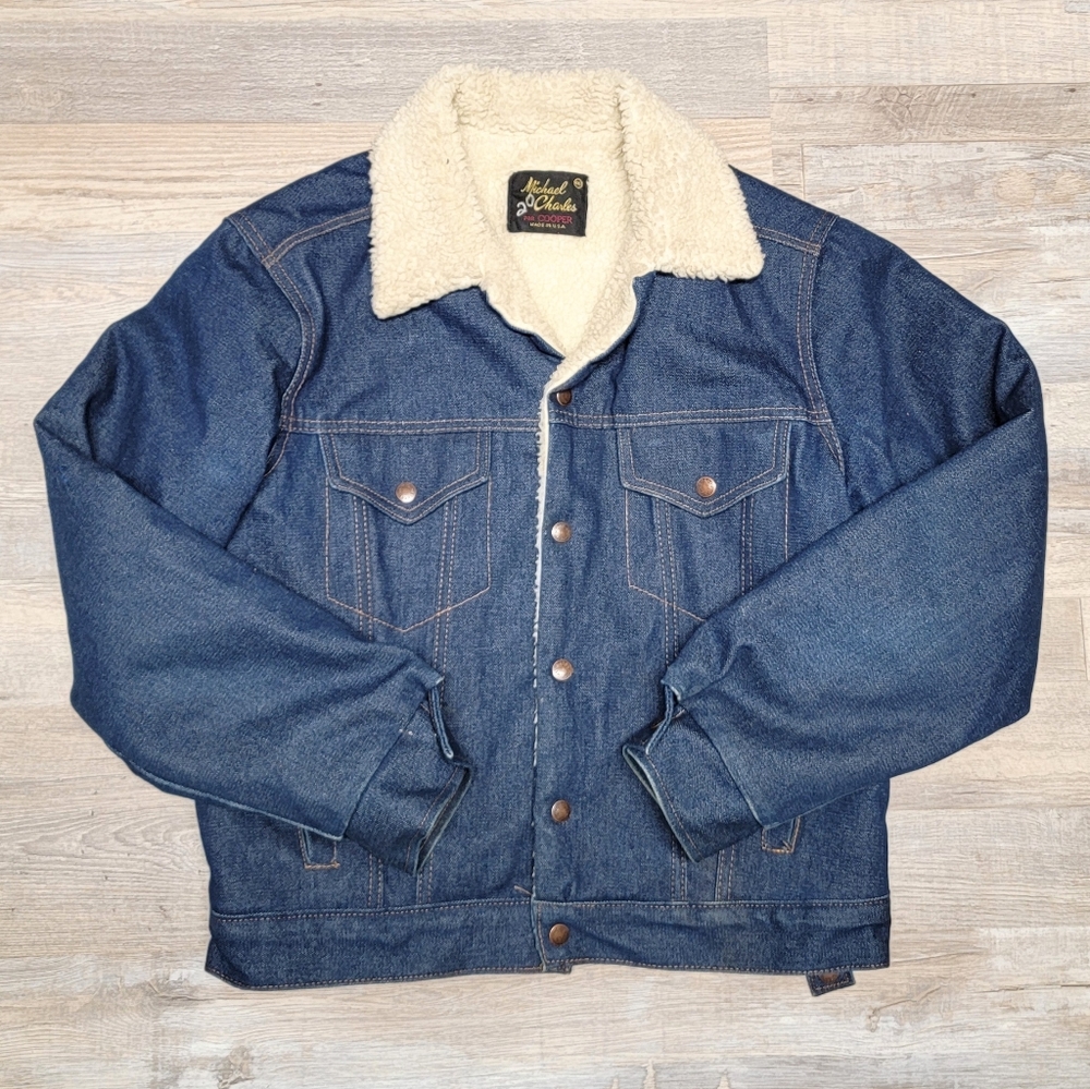 Vintage 70s Michael Charles for Cooper Denim Sherpa Lined Jacket Size 40 USA